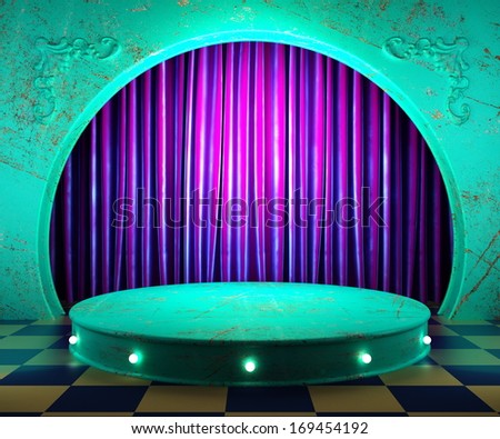 violet fabric curtain on stage