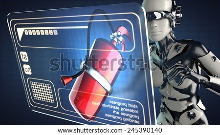 robot woman and hologram display