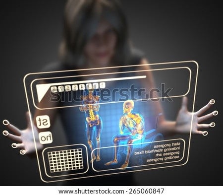 woman and hologram with man on wheelchair