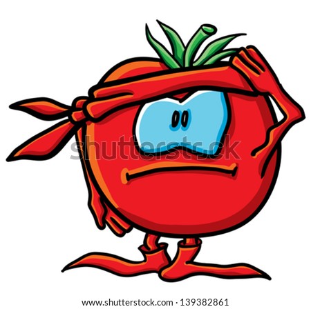 Funny cartoon tomato on the white background