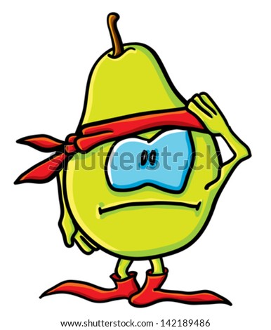 Funny cartoon pear on the white background