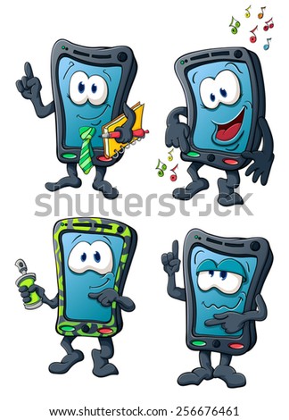 Illustration with simple gradients with the image of cute cartoon smartphone Imagine de stoc © 
