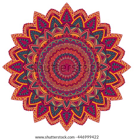 Vector Round Mandala In Childish Style. Ornamental Doodle Background ...