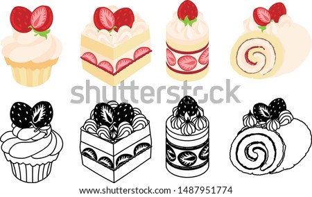 The cute icons of various cakes