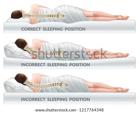 Correct and incorrect sleeping poses. Right and wrong position spine on different mattresses. Caring for health of back. 3d realistic vector illustration.