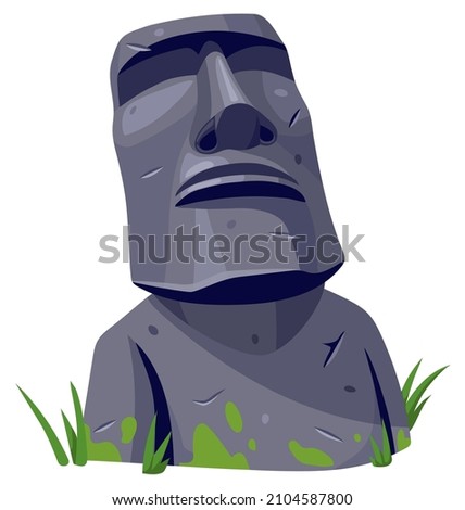 Moai on Easter island or Rapa Nui. Isolated vector cartoon stone sculpture. Ancient statue civilizations of atlantis and lemuria.