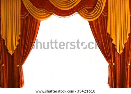 Red-Brown and golden-yellow coloured curtains over white