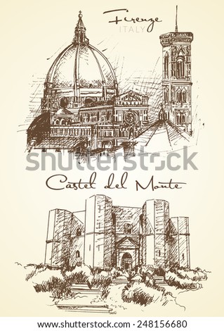hand drawn Florence and Castel del Monte 