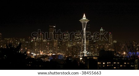 Night view on Seattle downtown taken from Kerry Park, Washington, USA