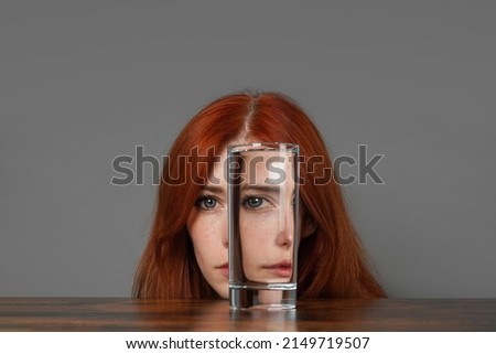 Image, Stock Photo Funny face through water glass