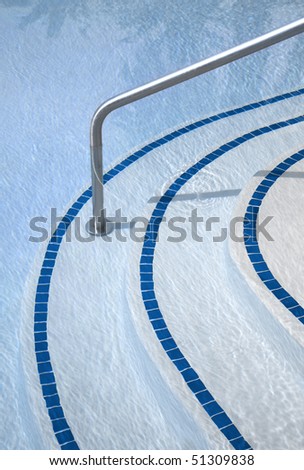 Swimming pool with tiled stairs close up