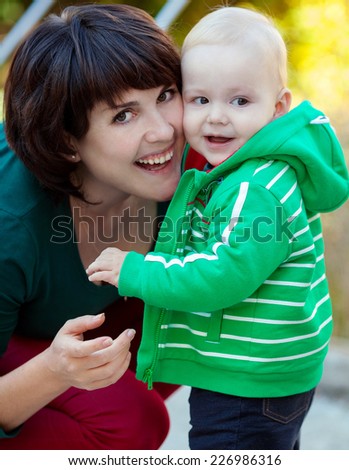 Funny mom and baby boy