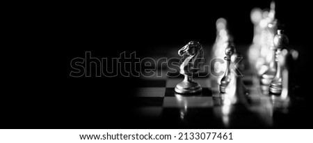 Pieces on chess board for playing game and strategy knight kingdom gaming Сток-фото © 