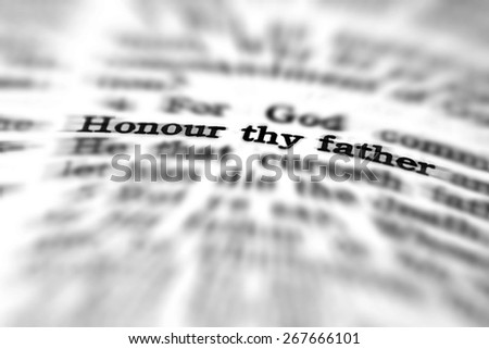 Detail closeup of New Testament Scripture quote Honor Thy Father