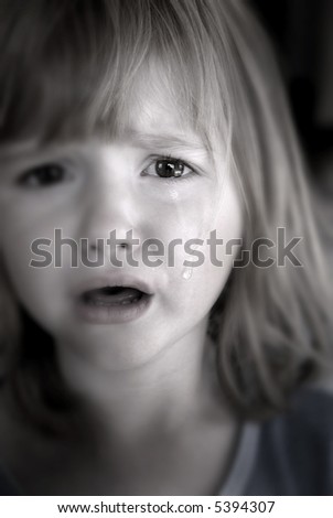 Portrait Of Little Girl Crying With Tears Rolling Down Her Cheeks Stock ...