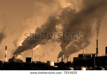 Detail of pollution coming from factory smoke stacks