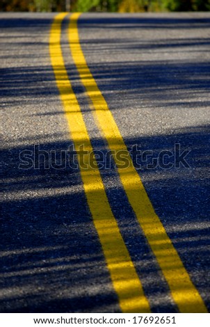 Country road with painted double yellow lines