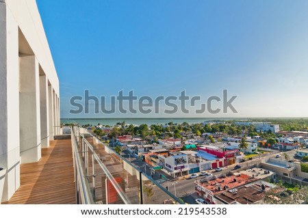 CHETUMAL, MEXICO - APRIL 26, 2014: panoramic view of downtown in Chetumal, Mexico. Chetumal is an important port and operates as Mexico\'s main trading gateway with the neighboring country of Belize.