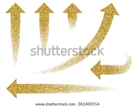 Set of various red arrow symbol. Arrows are like rocket flying up leaving a trail of small particles. Vector isolated on white background. Directional pointer or symbol of growth.