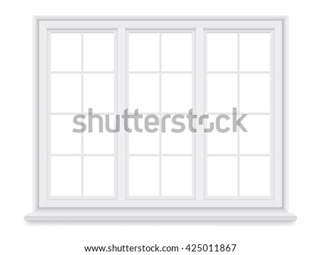 Traditional white window isolated on white background. Closed realistic vector window element of architecture and interior design.
