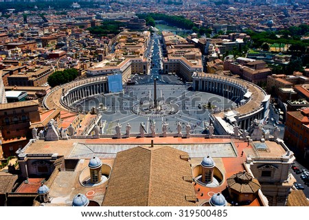 July 11. 2012. - St Peter\'s Basilica, Rome, Italy. View of St.Peter Square from roof of St.Peter Basilica