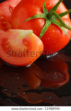 Tomato reflection on watery surface