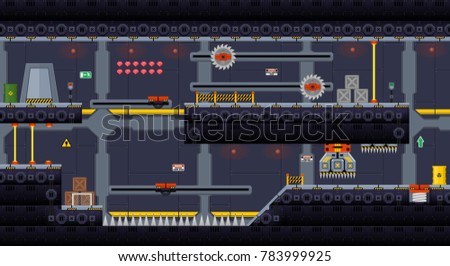 Space ship hangar level design for creating sci-fi action video games