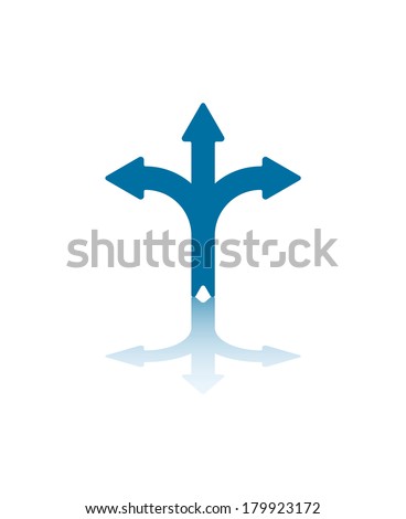 Three Spliting Blue Arrows With Reflections on Bottom Plane