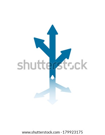 Two Blue Arrows Splitting From Central Arrow With Reflections on Bottom Plane