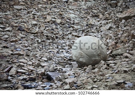 Mysterious boulders of Champ Island, Franz Jozef Land - stone spheres (geodes) of Champ Island
