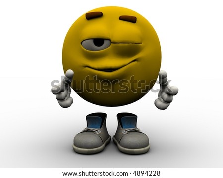 Rendered Illustration Of Yellow Winking Emoticon Guy. - 4894228 ...