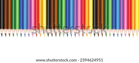 School crayons in various colors placed at the top of the template aligned with blank space at the bottom.