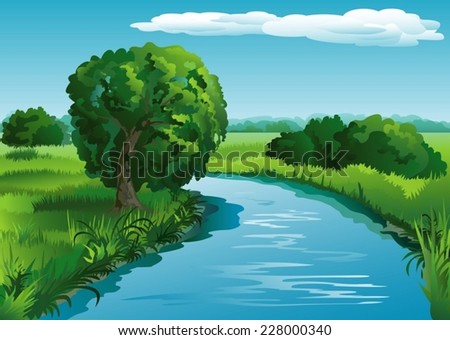 Summer landscape with river