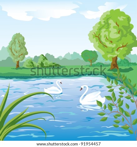 landscape with swans (raster copy of vector format)