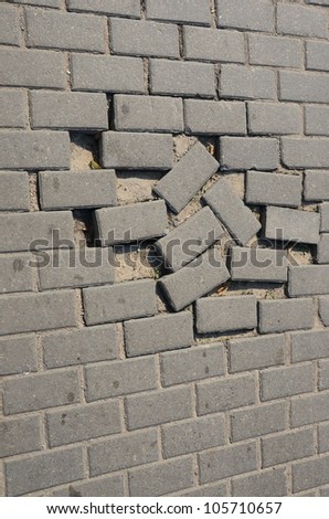 Small tiled sidewalk. Few stolen ones. Background.