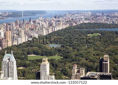 The view of Central Park in the middle of Manhattan (New York City).