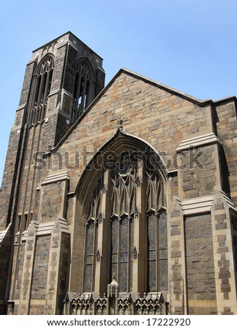 The facade of the old church in Manhattan, New York City.