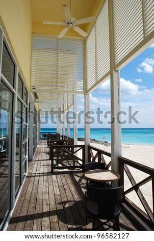 Details of a restaurant that has great view to Caribbean Sea in Lucaya resort town (Grand Bahama Island, The Bahamas).