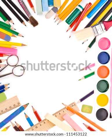 Photo of Items for school student gear isolated over white background - Back to school concept
