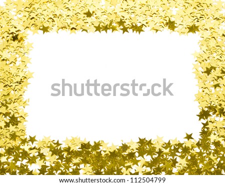 stars confetti, Frame of yellow shiny little stars , isolated on white background
