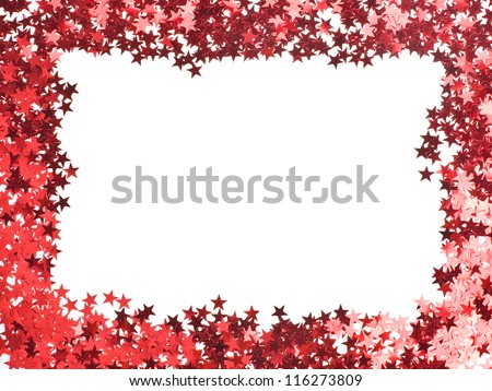 stars confetti , small red stars , rectangular shape frame,  isolated on white background