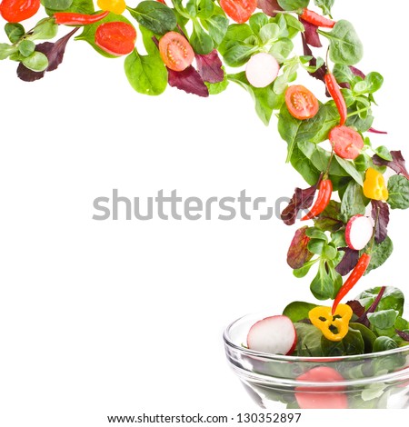Flying  fresh salad isolated over white background