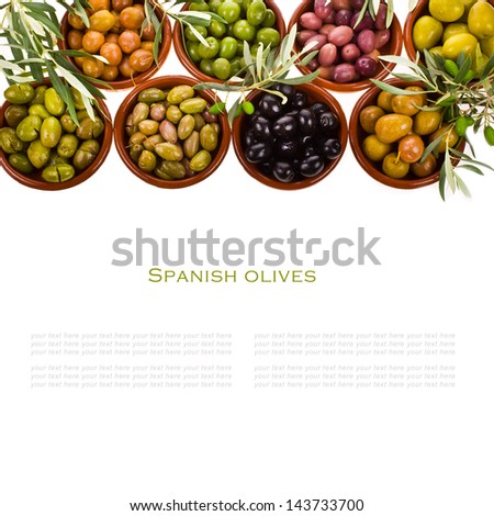 Similar – Image, Stock Photo Olives. A variety of green, black and red olives, with leaves, shot from the top with a place for text