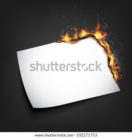 illustration of burning piece of paper with copy space