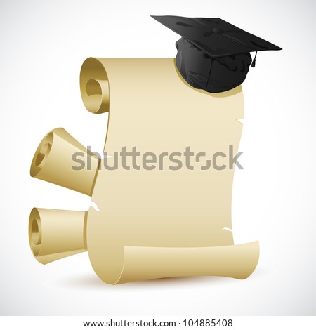 Illustration Of Mortar Board On Blank Scroll Paper - 104885408 ...