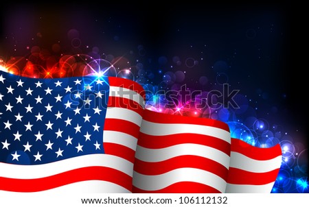 illustration of American Flag on abstract glowing background
