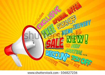 illustration of sale and promotion related word coming out from megaphone