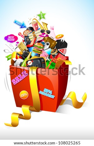 illustration of sale product popping out of gift box