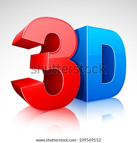 illustration of 3D word written in red and blue color
