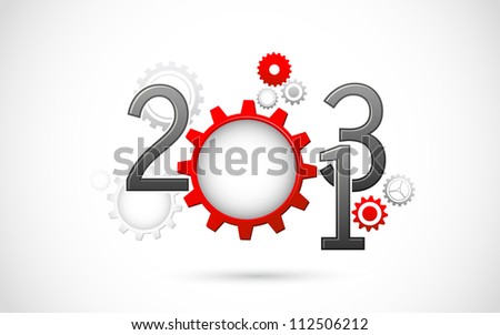 illustration of Happy New Year word with cog wheel